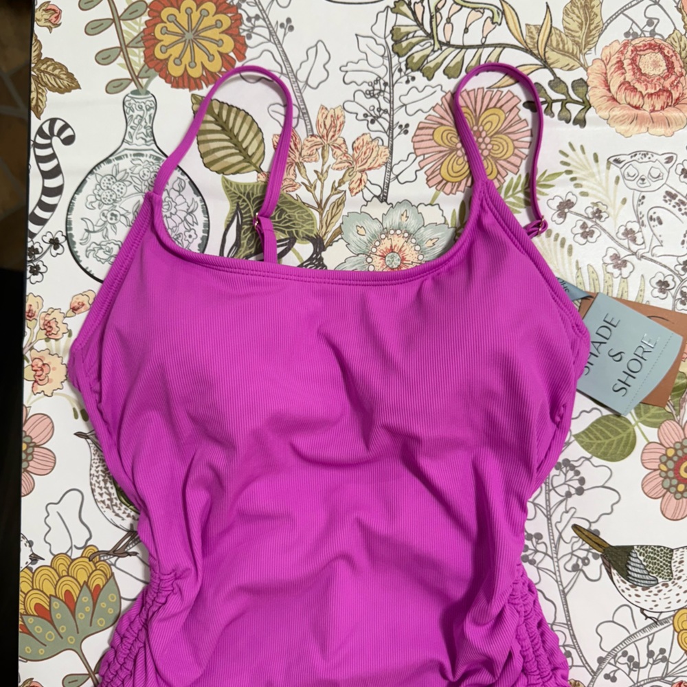 Shade & Shore Pink One-Piece Swimsuit Scoop Neck NWT - Picture 7 of 11
